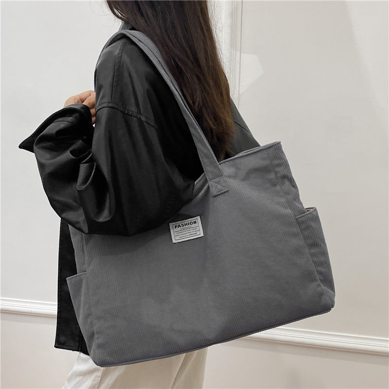 Simple Corduroy Large Capacity Commuter Tote Bag