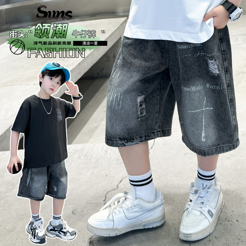 Boys’ Lightweight Denim Shorts Casual Mid Length Summer Shorts