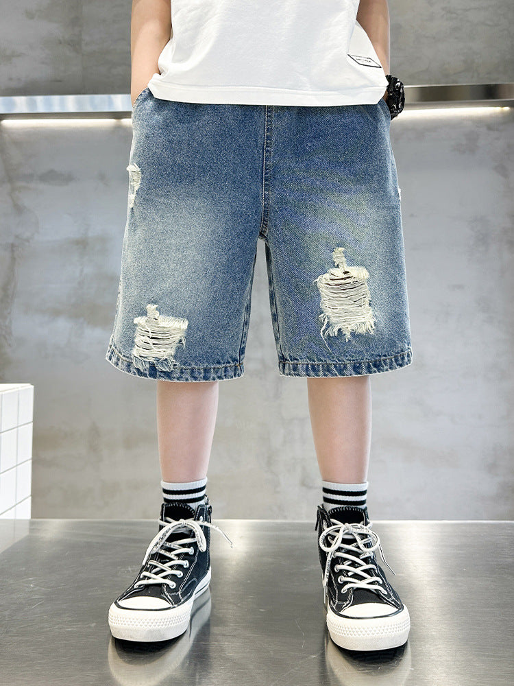 Boys’ Loose Fit Denim Shorts Lightweight Retro Summer Shorts