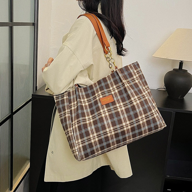 Artistic Plaid High-End Nylon Commuter Tote Bag