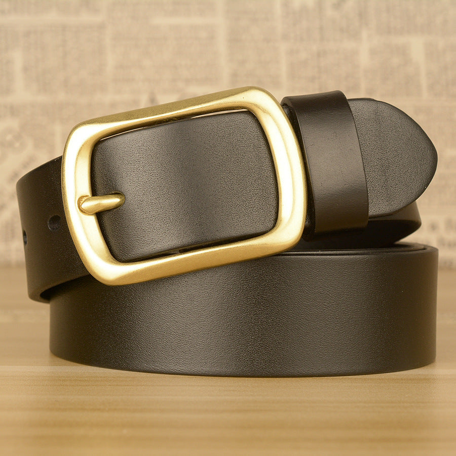 Men's black Top-Grain Cowhide Belt with Solid Copper Pin Buckle
