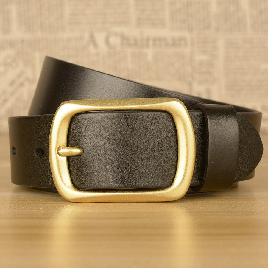 Men's Top-Grain Cowhide Belt with Solid Copper Pin Buckle