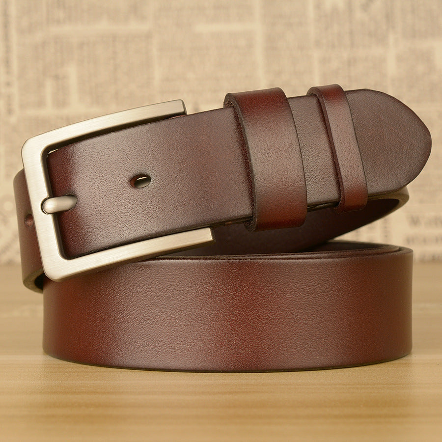 Men's brown Top-Grain Cowhide Pin Buckle Belt for Casual Jeans