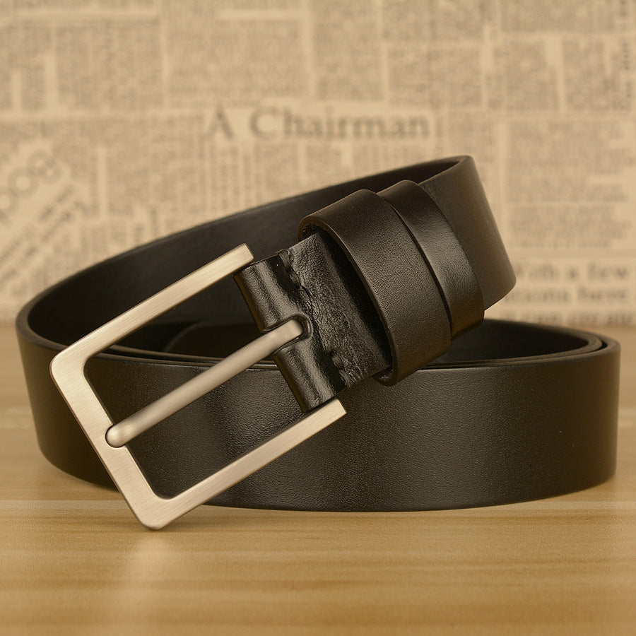 Men's Top-Grain Cowhide Pin Buckle Belt for Casual Jeans