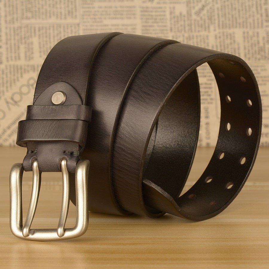 Men's Top-Grain Cowhide Double Pin Buckle Casual Belt