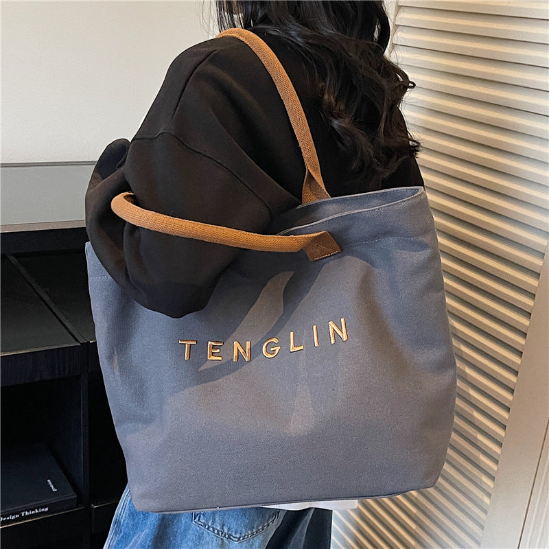 Casual Letter Embroidered Large Capacity Canvas Tote