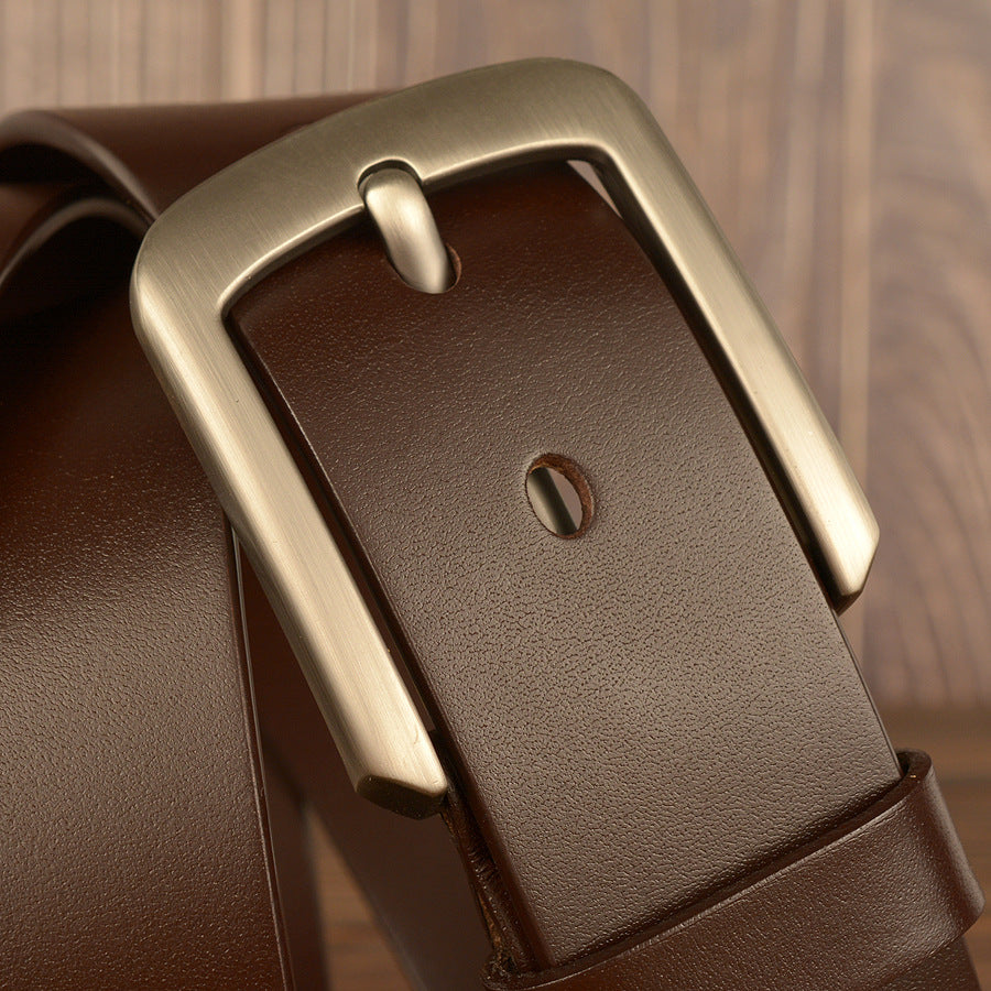 Men's Top-Grain Cowhide Gloss Leather Belt for Casual Wear
