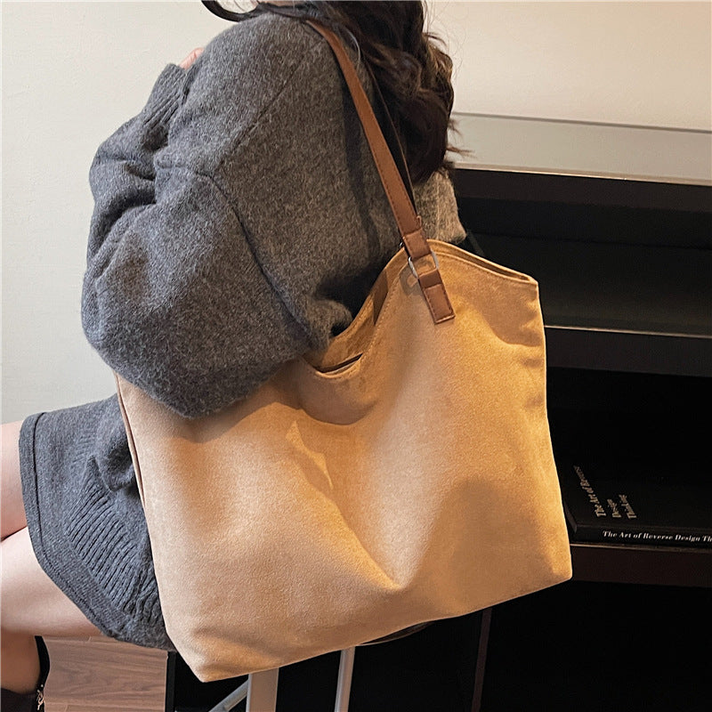 High-End Soft-Sided Suede Commuter Tote Bag