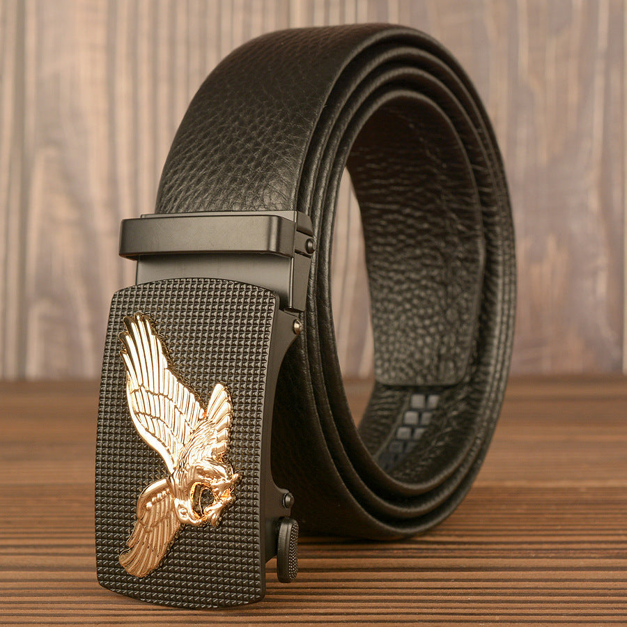 Men's Top-Grain Cowhide Belt with Animal Buckle Design