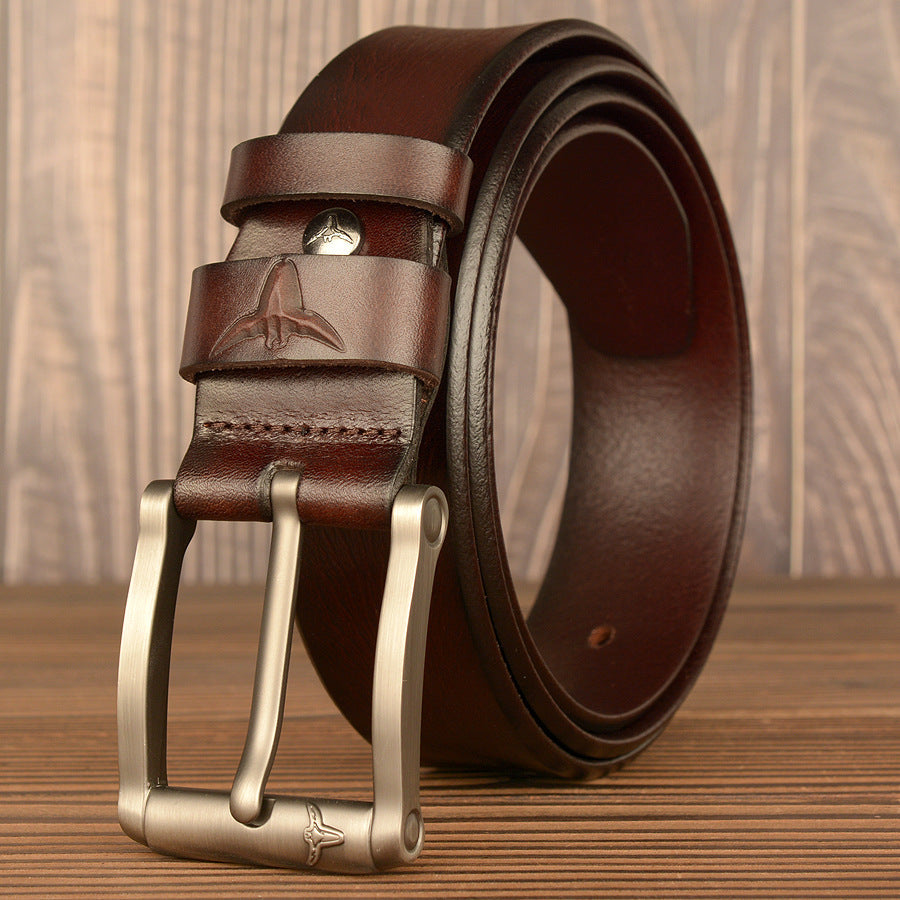 Men's Top-Grain Cowhide Belt with Bull Head Buckle Design