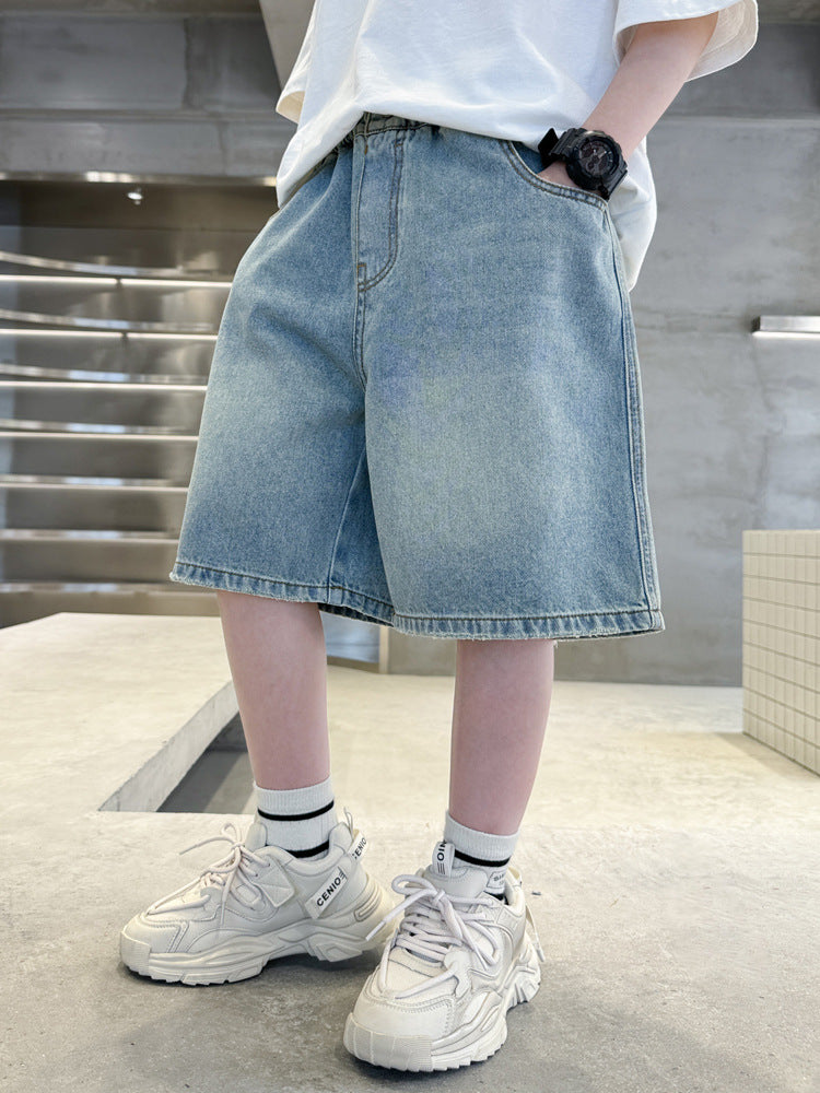 Boys’ Denim Knee Length Shorts Lightweight Summer Casual Wear