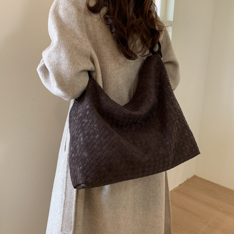 STOCK-Casual Retro Woven Large Capacity Underarm Tote Bag