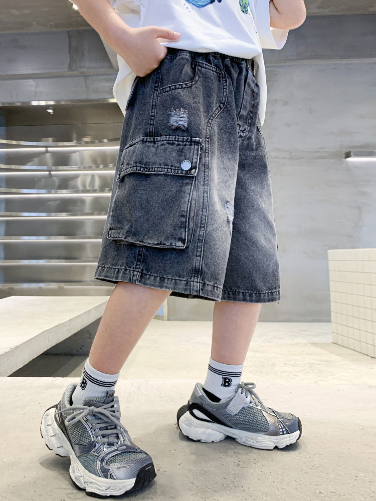 Boys’ Denim Shorts Korean Style Casual Summer Knee Pants