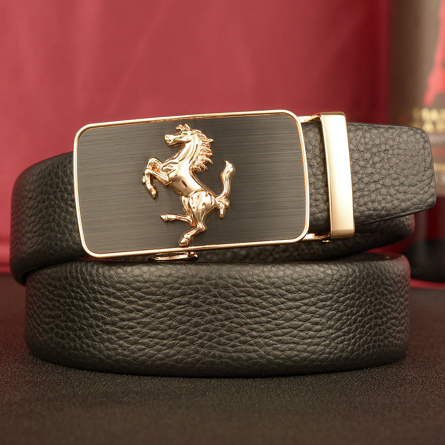 Men's black Top-Grain Cowhide Automatic Buckle Business Belt