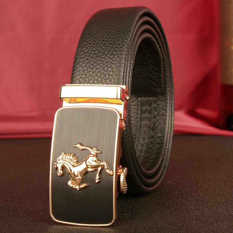 Men's Top-Grain Cowhide Automatic Buckle Business Belt