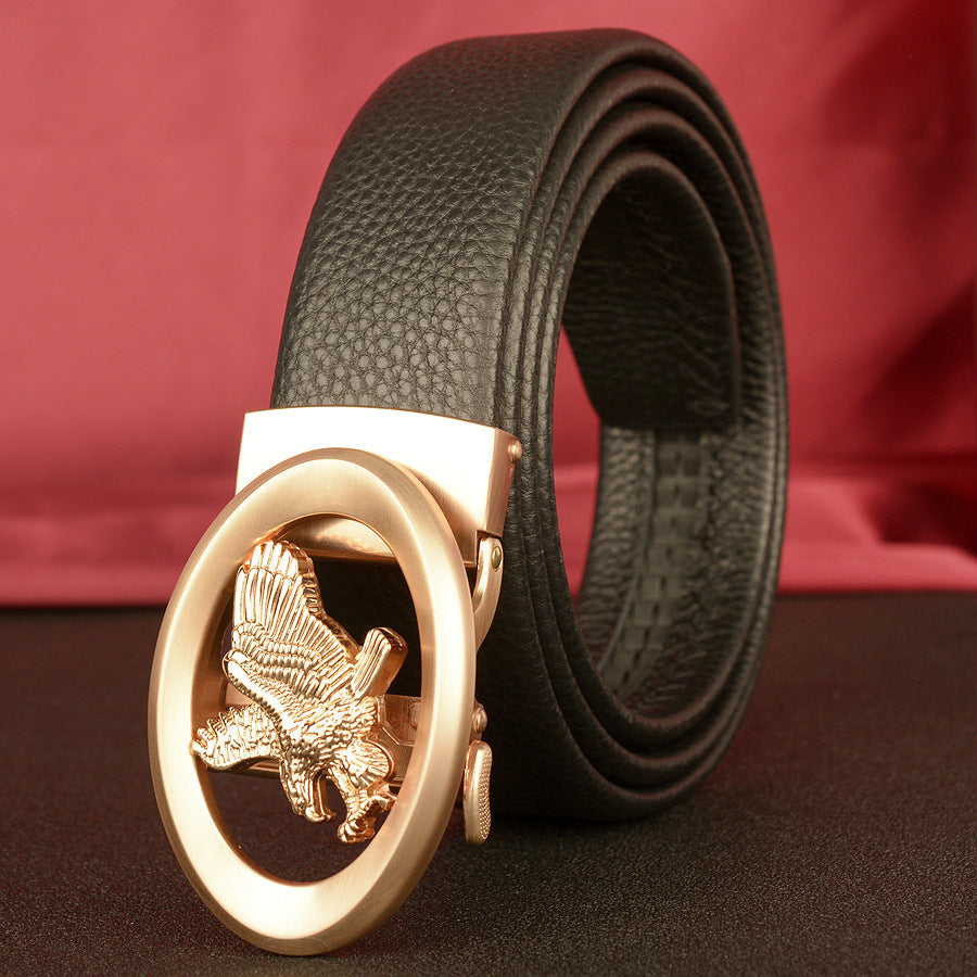 Men's Top-Grain Cowhide Belt with Eagle Automatic Buckle