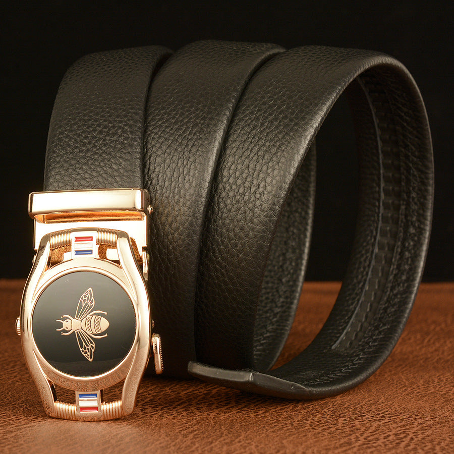 Men's Top-Grain Cowhide Belt with Bee Automatic Buckle