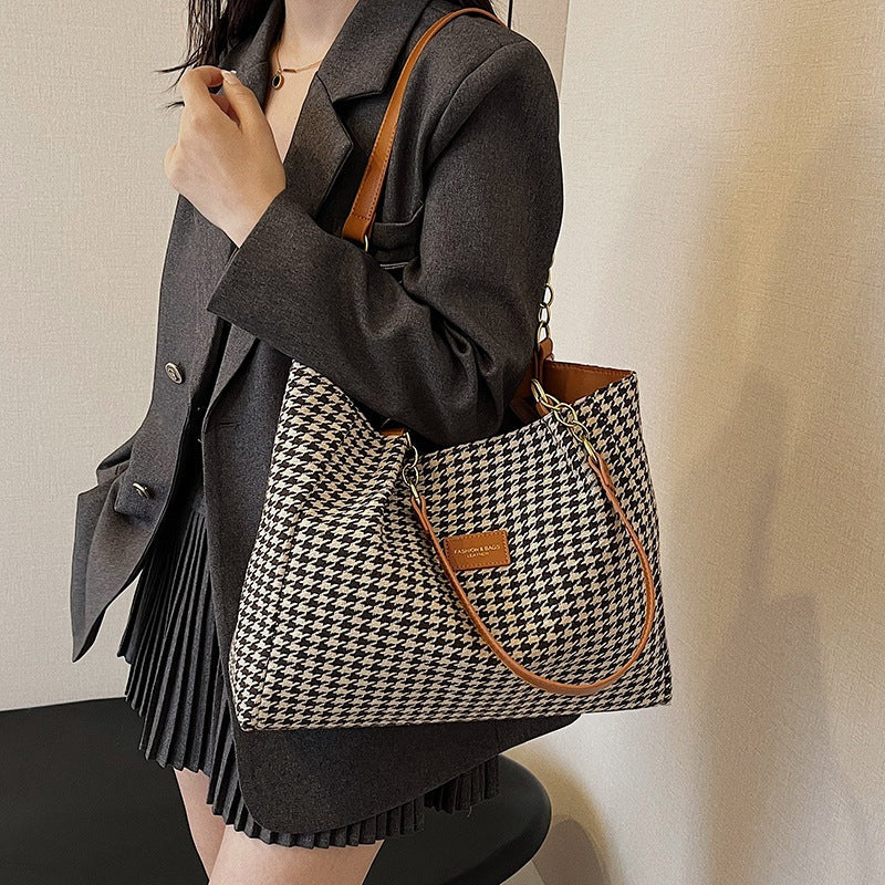 Retro Houndstooth Large Capacity High-End Commuter Tote
