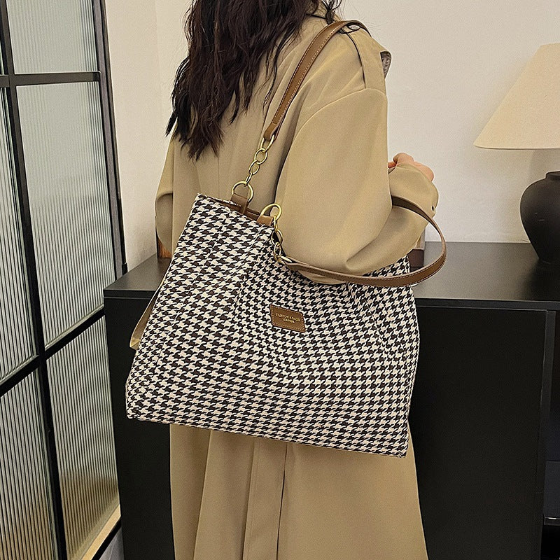 Retro Houndstooth Large Capacity High-End Commuter Tote