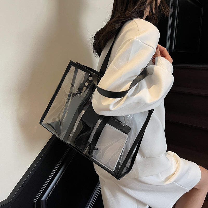 Stylish Transparent Jelly Large Capacity Commuter Mommy Tote