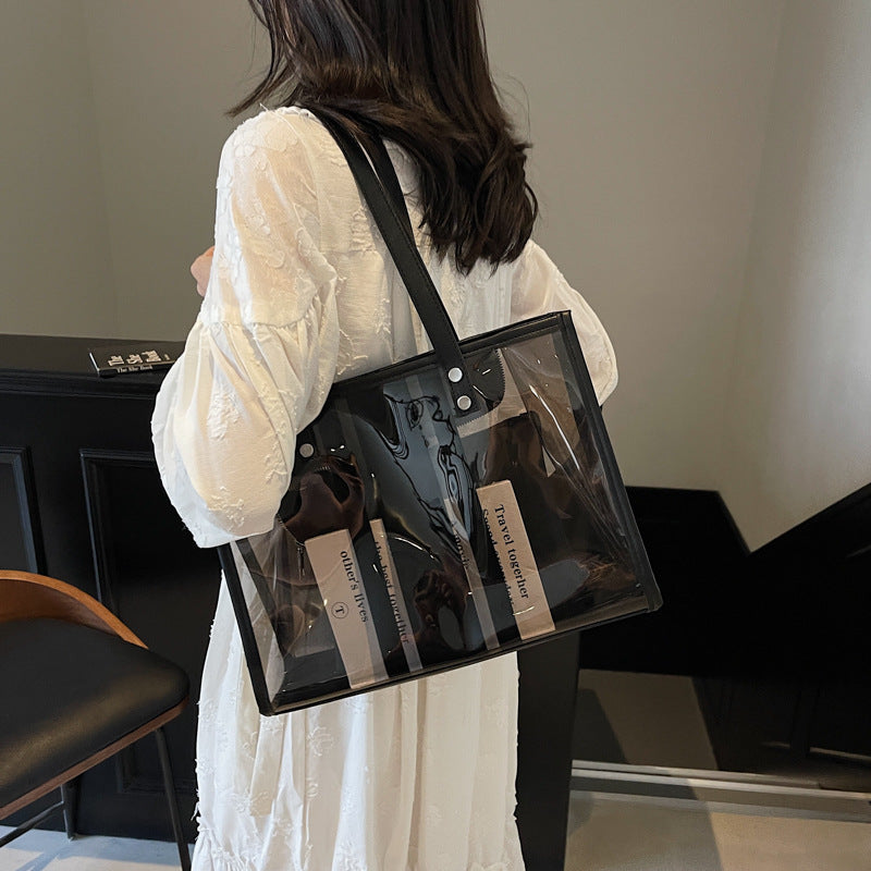 Stylish Transparent Jelly Large Capacity Commuter Mommy Tote