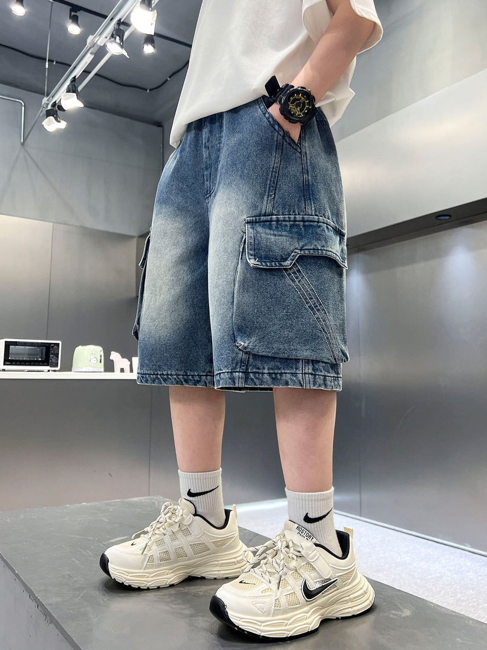 Boys’ Denim Overalls Shorts Loose Fit Summer Casual Pants