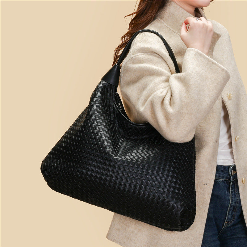 High-End Woven Leather Large Capacity Underarm Shoulder Tote
