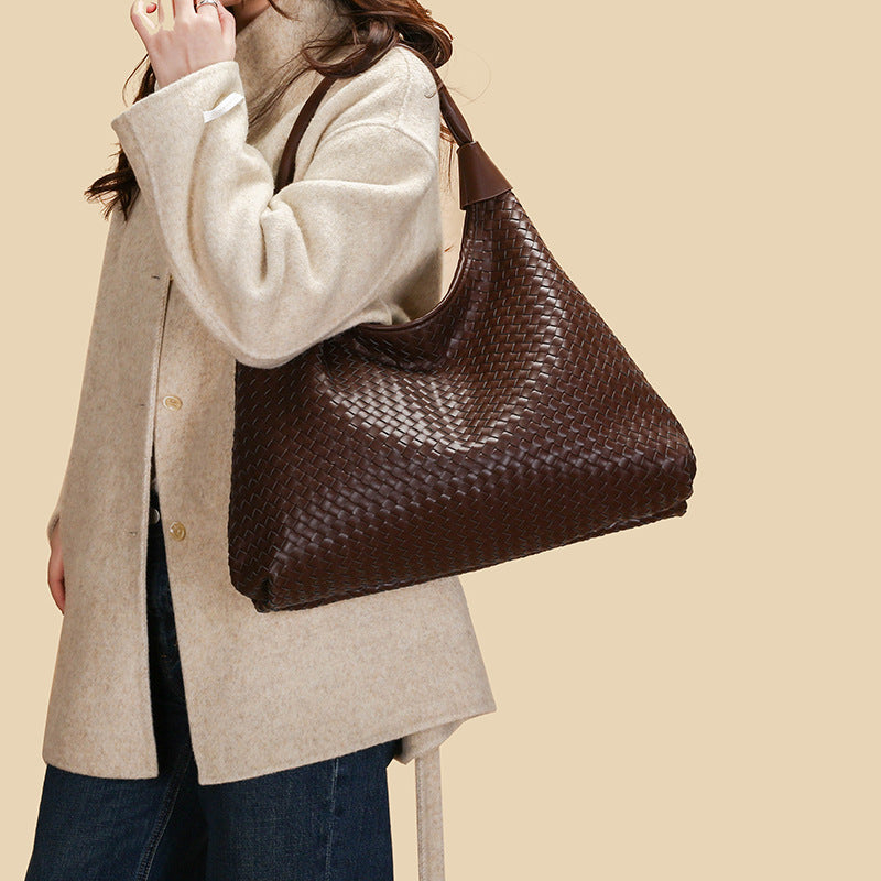 High-End Woven Leather Large Capacity Underarm Shoulder Tote