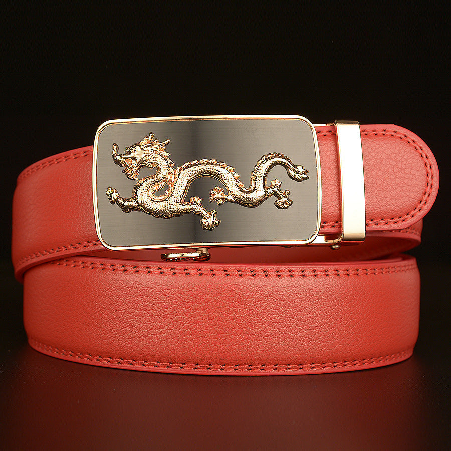 Men's Cowhide Belt with Dragon Automatic Buckle Design