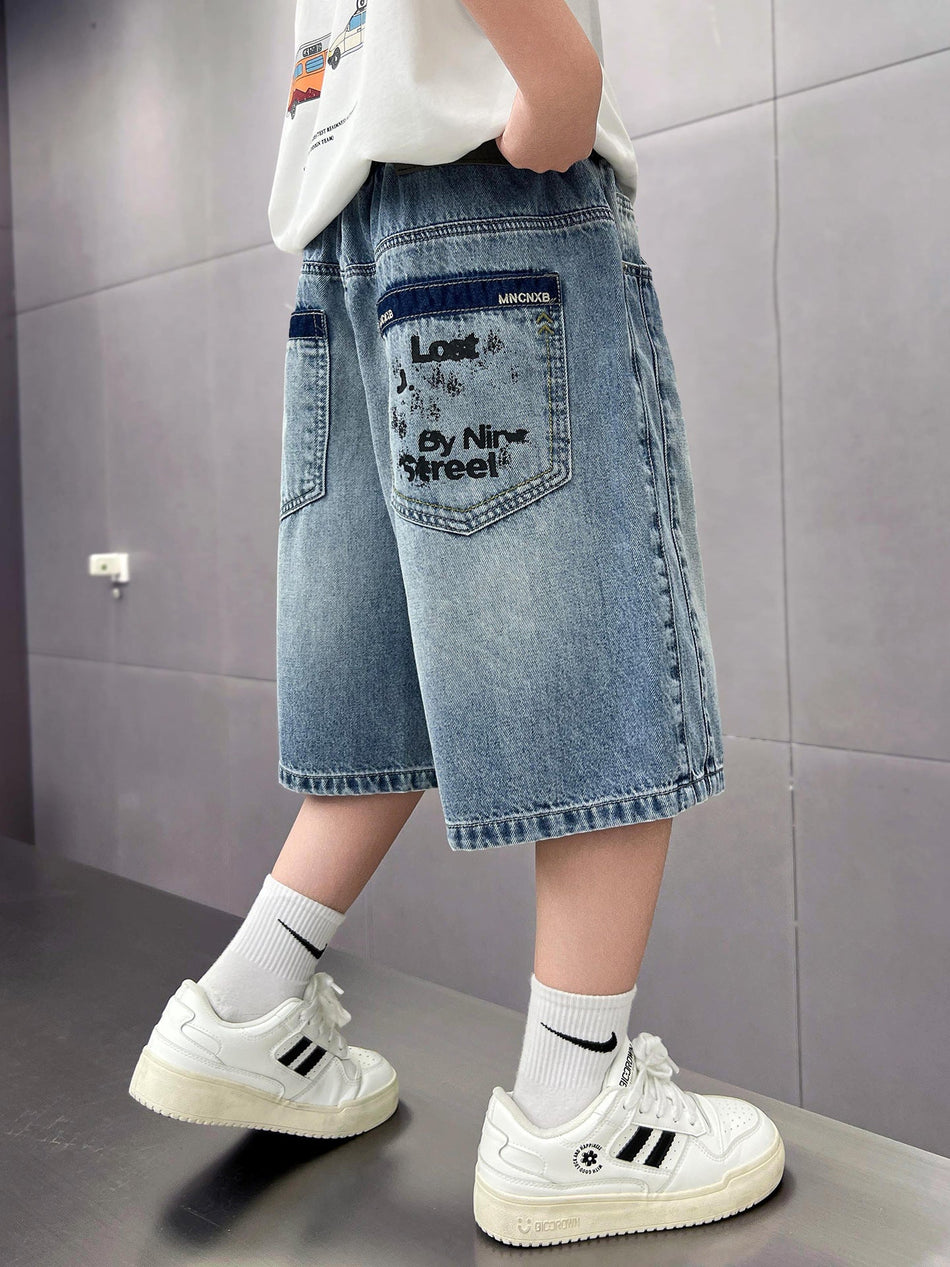 Boys’ Denim Five-Point Shorts Lightweight Summer Casual Pants
