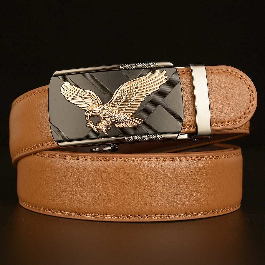 Men's Cowhide Belt with Eagle Automatic Buckle Design