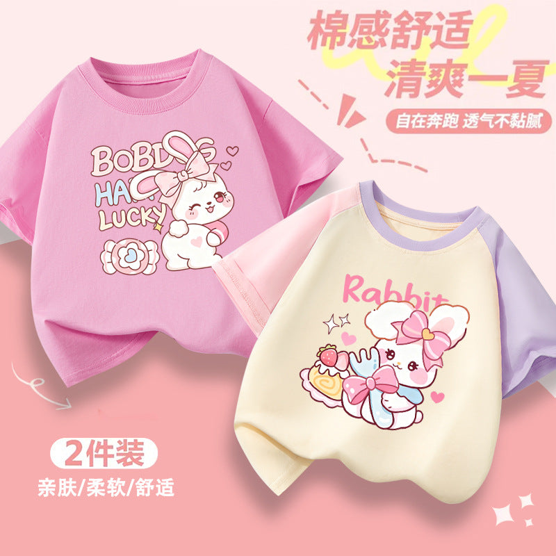 Girls’ Cotton Cartoon Animal Print Short Sleeve T-Shirt Summer