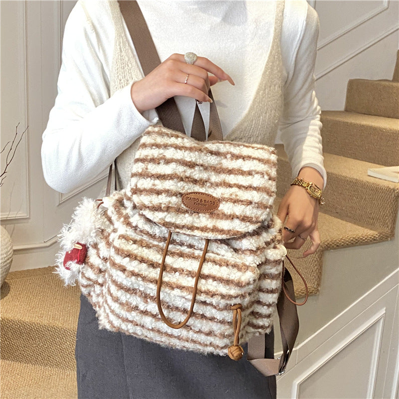 Retro Casual Furry Large Capacity Winter School and Travel