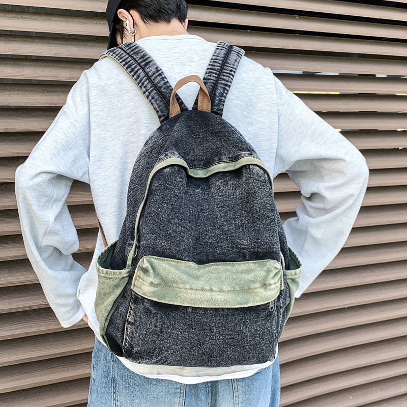 Korean Style Retro Denim Backpack Large Capacity Travel Bag