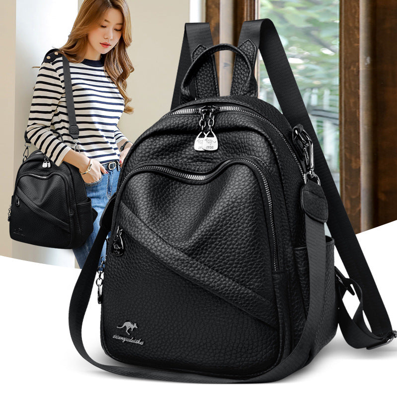 Women's PU Leather Fashion Casual Large Capacity Travel Backpack