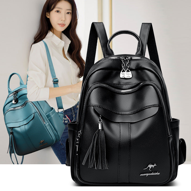 Women's Soft Leather Korean Style Large Capacity Backpack