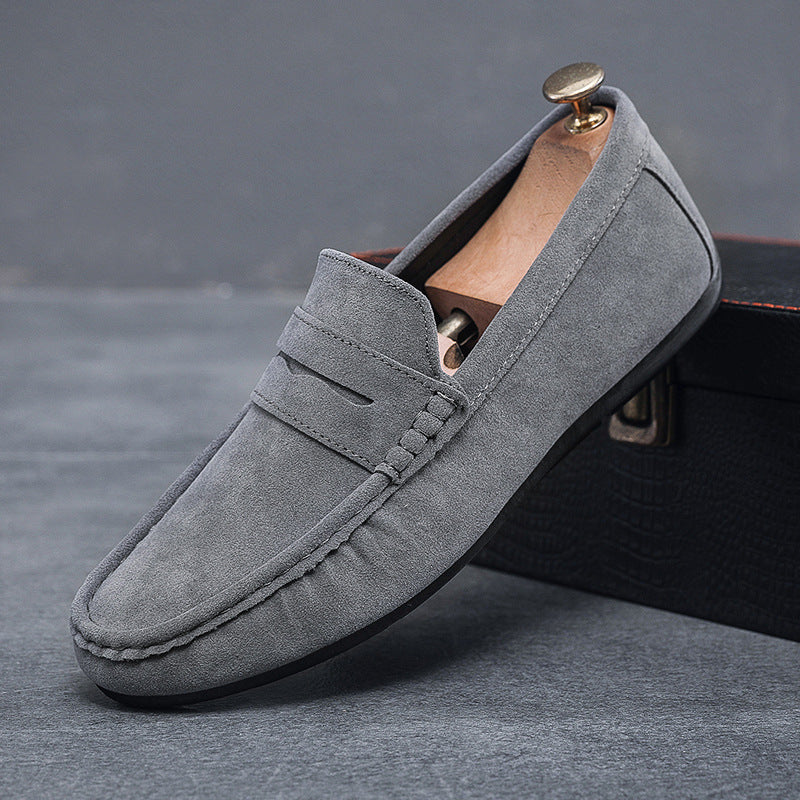 Gray Mens Round Toe Leather Loafers Soft Sole Casual Driving Shoes
