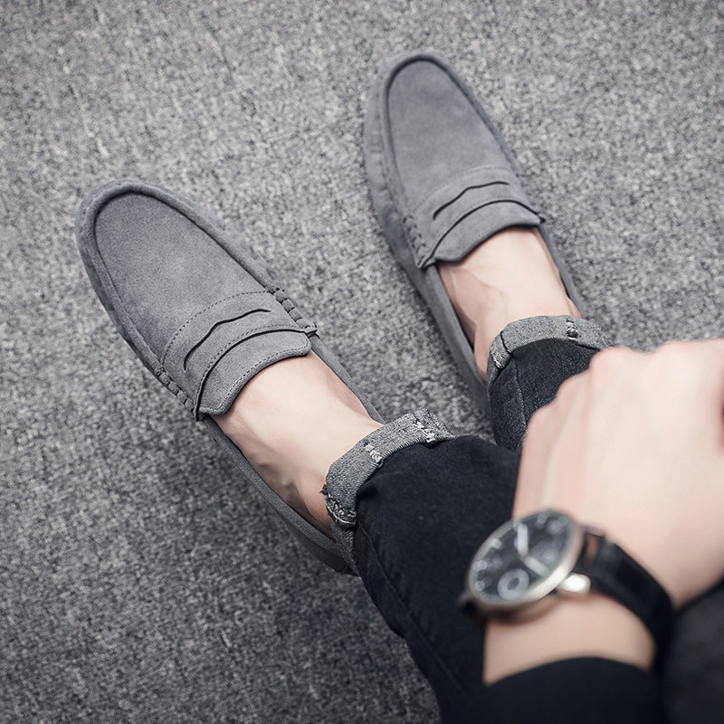Mens Round Toe Leather Loafers Soft Sole Casual Driving Shoes