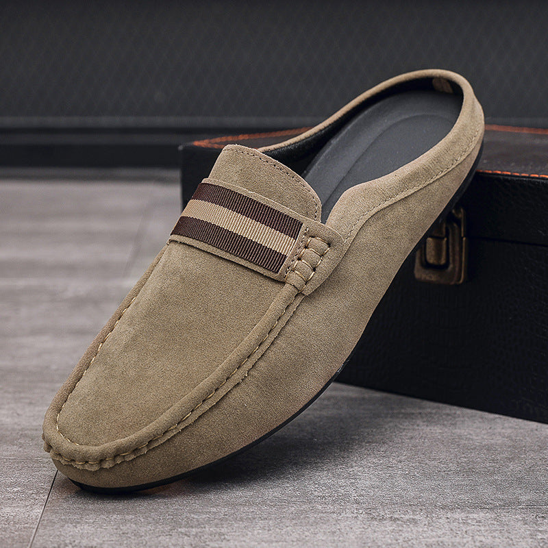 Khaki Mens Lightweight Slip On Loafers Breathable Casual Round Toe Shoes