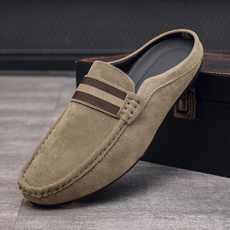 Khaki Mens Lightweight Slip On Loafers Breathable Casual Round Toe Shoes