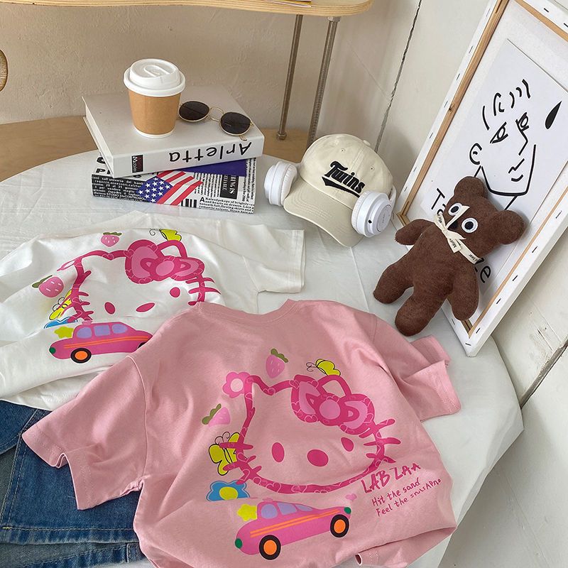 Pure Cotton Cartoon Print Short Sleeve T-Shirt Kids Casual Top
