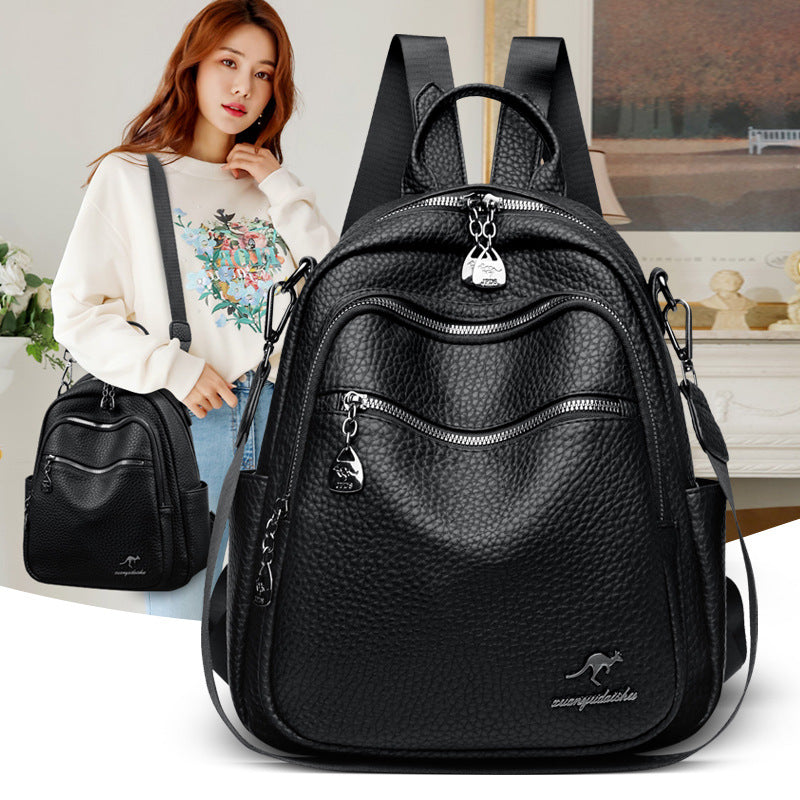 Women's Soft PU Leather Large Capacity Korean Style Backpack