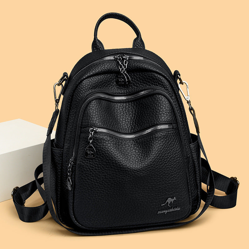 Women's Soft PU Leather Large Capacity Korean Style Backpack