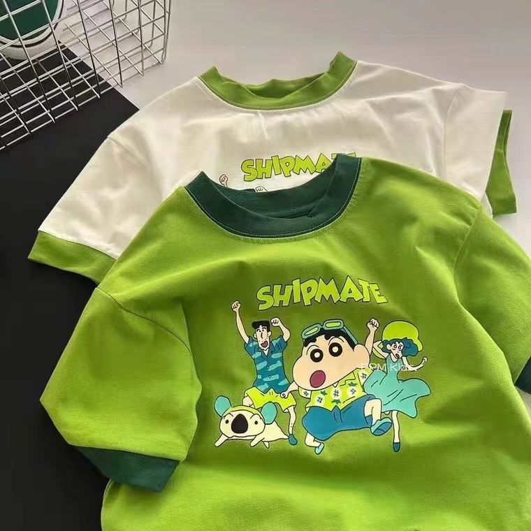 Pure Cotton Color Block Cartoon Short Sleeve Kids T-Shirt
