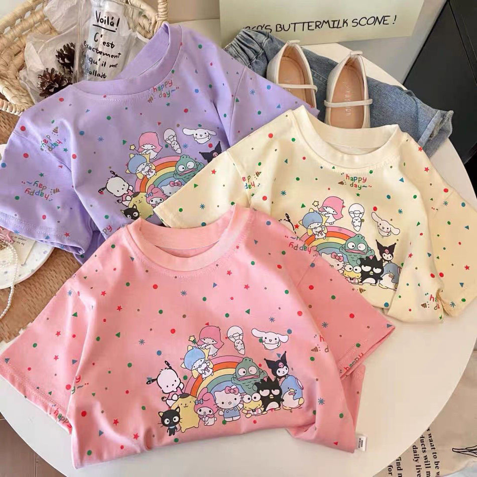 Pure Cotton Cartoon Print Short Sleeve Baby T-Shirt Kids Top