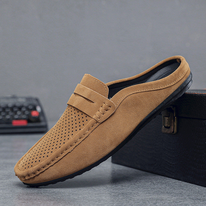 Brown Mens Slip On Beanie Shoes Breathable Half Slippers Casual Loafers