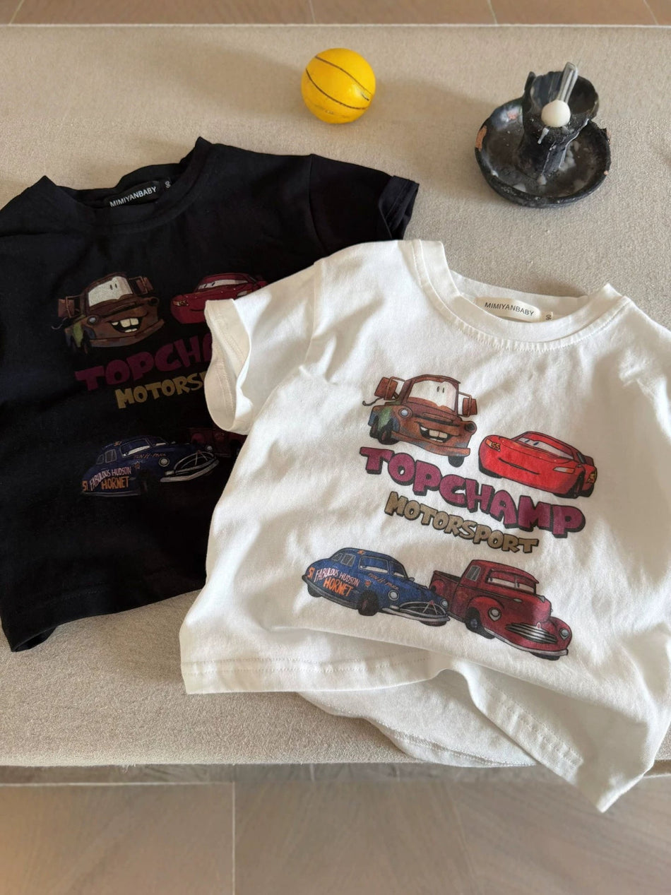 Pure Cotton Retro Car Print Short Sleeve Kids T-Shirt