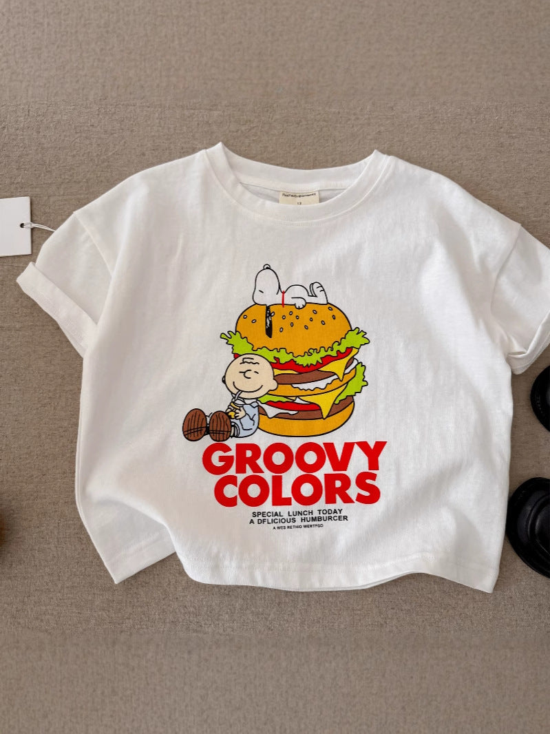 Pure Cotton Cartoon Print Short Sleeve Kids T-Shirt Casual Top
