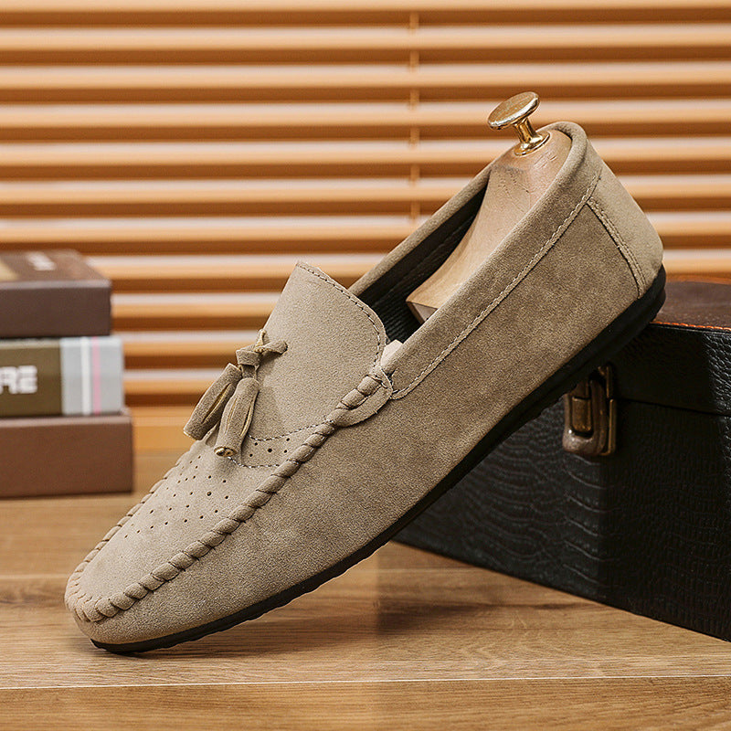 Khaki Mens Suede Tassel Slip On Loafers Casual Driving Low Top Shoes