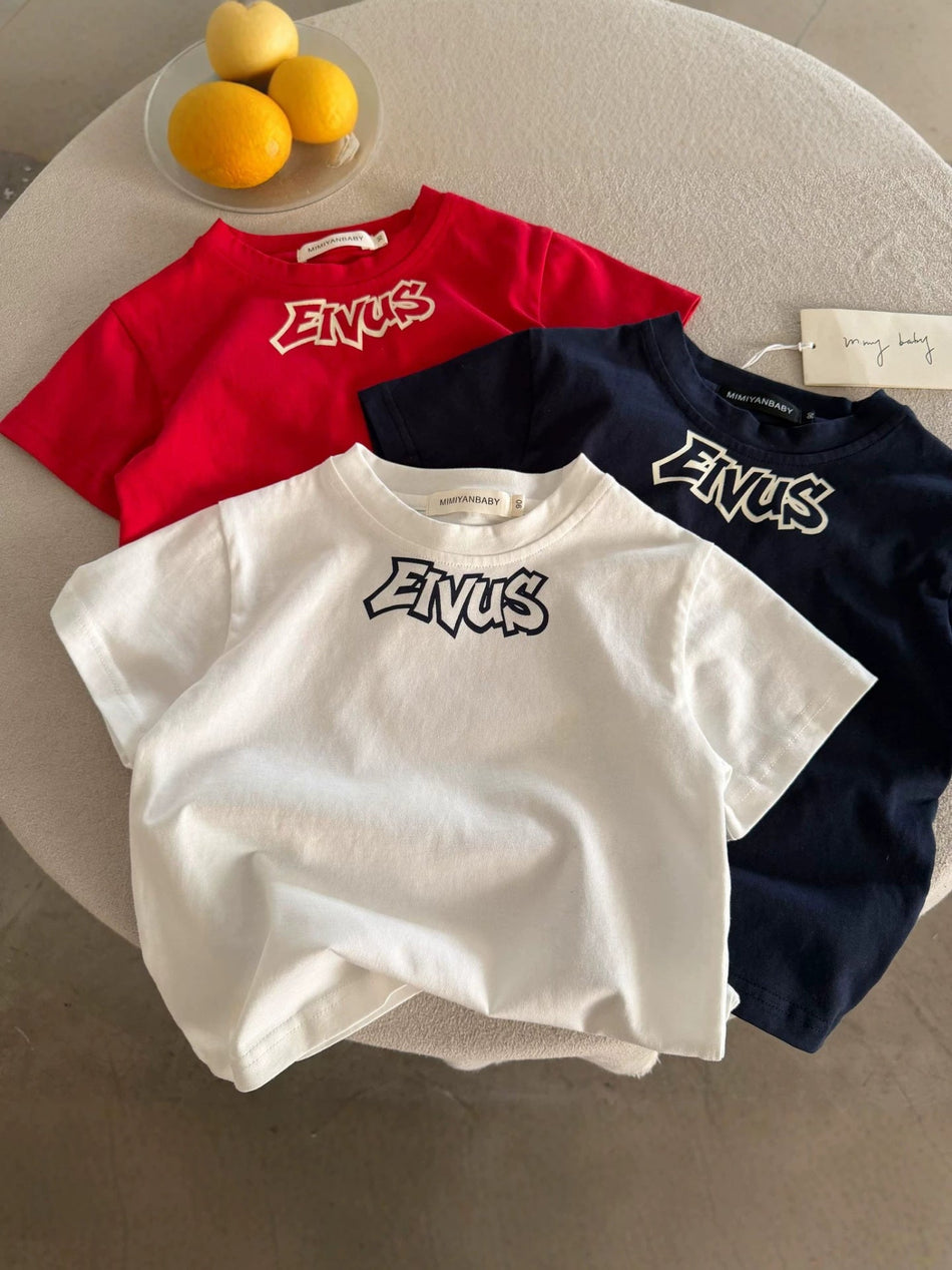 Pure Cotton Letter Print Short Sleeve Kids T-Shirt Casual Top